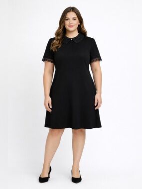 Karl Lagerfeld Paris Lace‑Trim Black Dress – Size 14